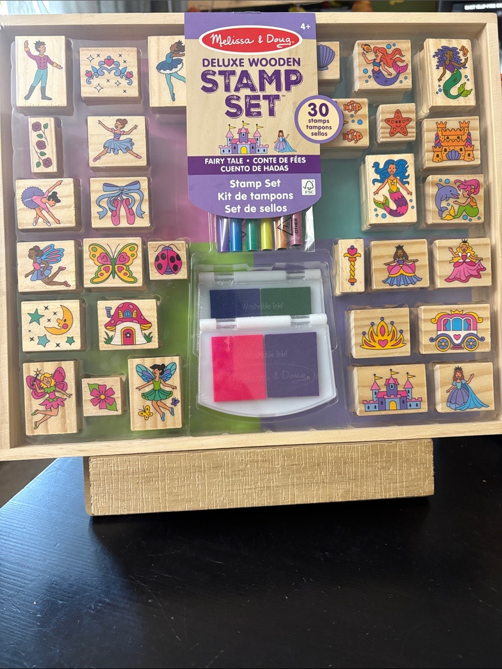 Melissa & Doug Fairy Tale Wooden Stamp Set - Pink, Purple, Green, Blue